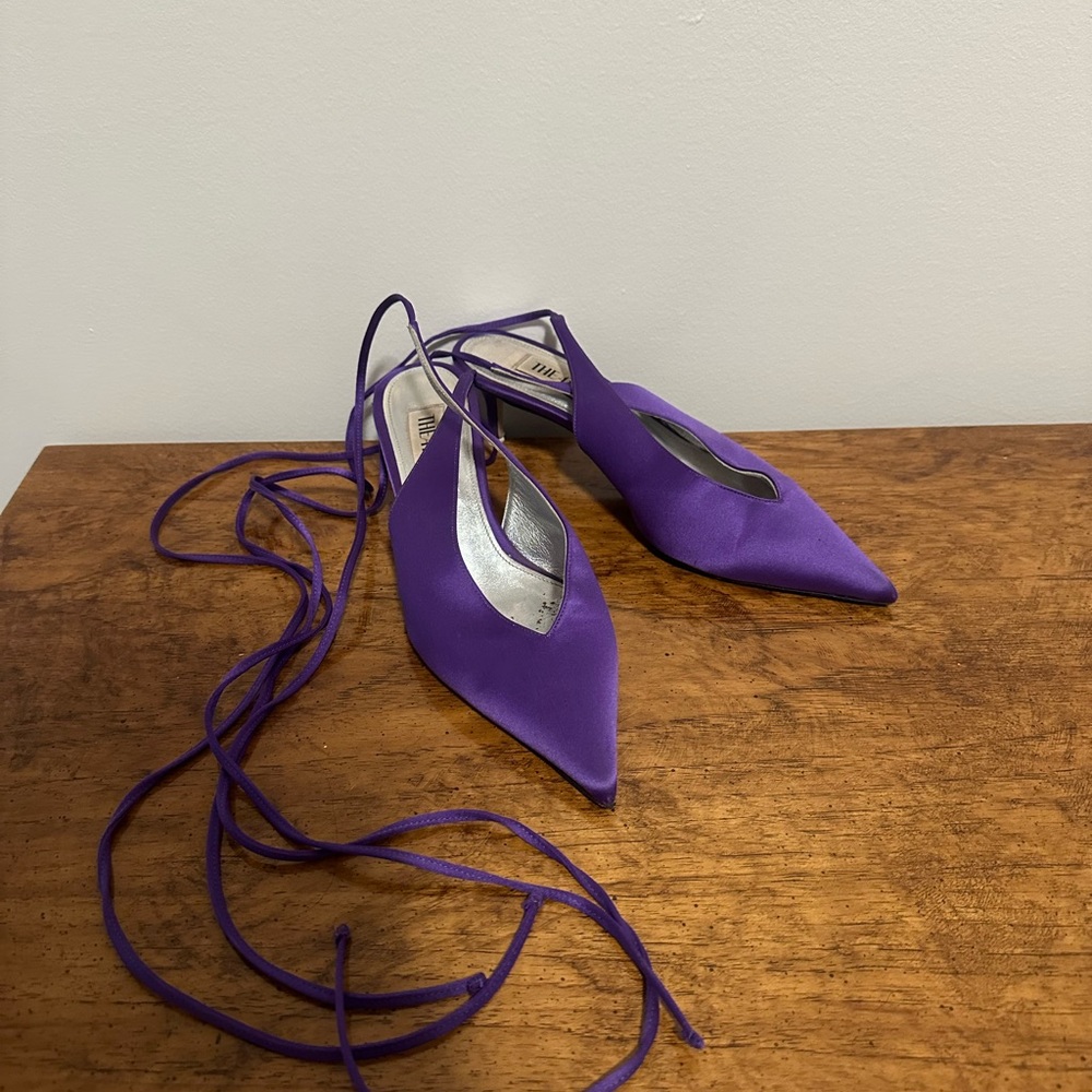 Purple satin The Attico kitten heel sling backs